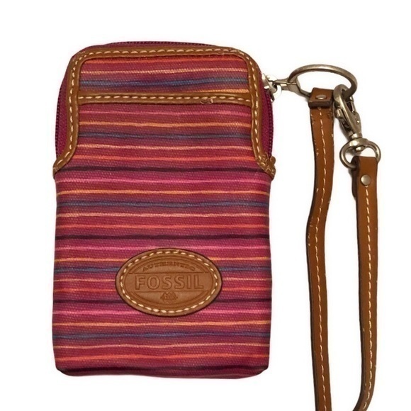 Fossil pink striped wristlet - Picture 1 of 9